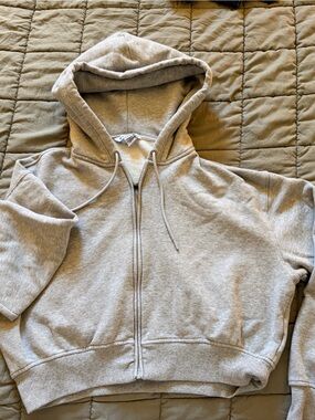Athleta Womens Crop (Tall) Light Gray Zip-Up Hoodie